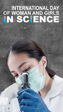 Asian scientists use microscopes. International Day of Women and Girls in Science