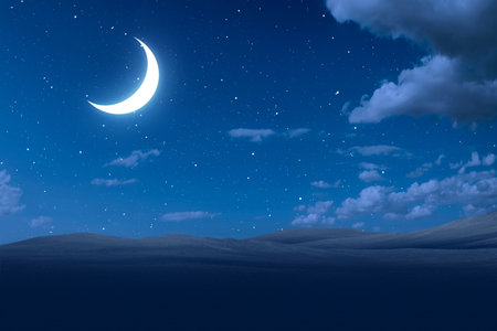 Views of sand dune with the night scene backgroundの写真素材