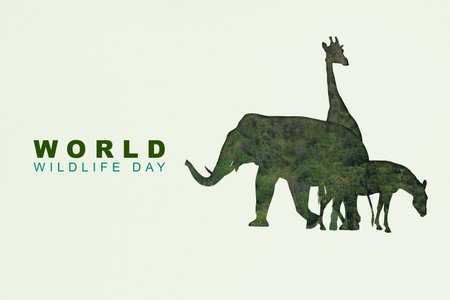 Double exposure of wildlife and forest. World Wildlife Dayの写真素材