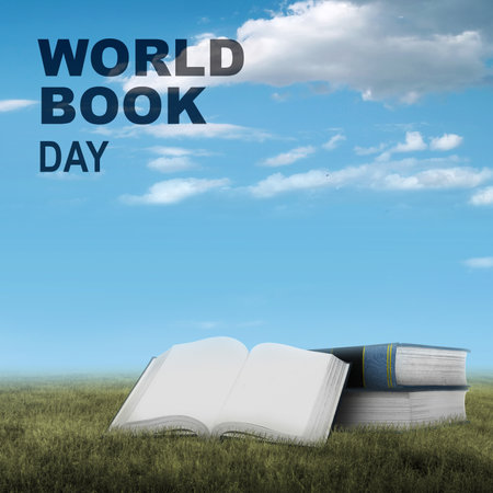 Opened book and stacked books on the field. World Book Day Conceptの写真素材