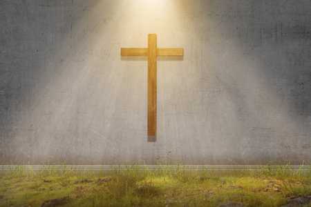 Christian Cross with dramatic sky backgroundの写真素材