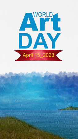Landscape on a white canvas. World Art Day conceptの写真素材