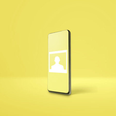 Mobile phone screen with photo symbol on a colored backgroundの写真素材