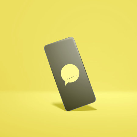 Mobile phone screen with message notification symbol on a colored background