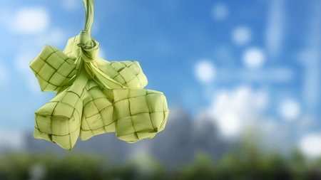Ketupat (Rice Dumpling) is a traditional food of Indonesia during eid al fitr on blurred backgroundの写真素材