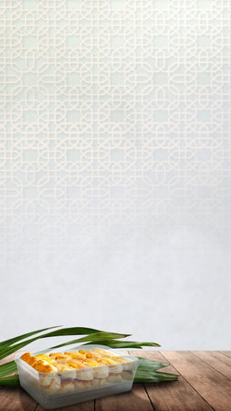 Indonesian cookies to celebrate eid al fitr (Kue Lebaran) on a colored backgroundの写真素材