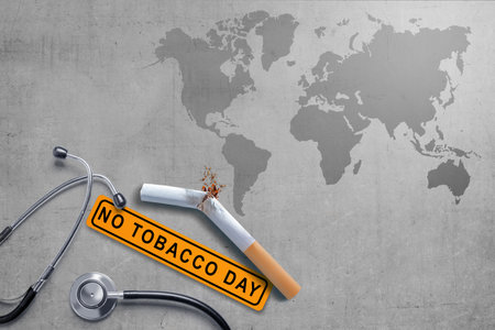 Cigarette and stethoscope. World No Tobacco Day Conceptの写真素材