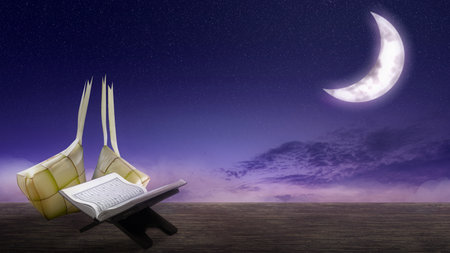 Ketupat (Rice Dumpling) is a traditional food of Indonesia during eid al fitr with a night scene backgroundの写真素材