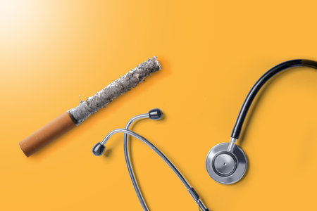 Cigarette and stethoscope. World No Tobacco Day Conceptの写真素材