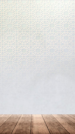 Wooden floor with white wall backgroundの写真素材