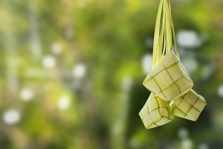 Ketupat (Rice Dumpling) is a traditional food of Indonesia during eid al fitr on blurred backgroundの写真素材
