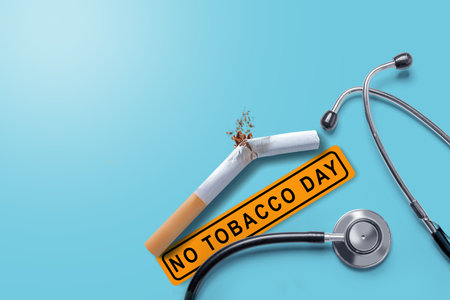 Cigarette and stethoscope. World No Tobacco Day Conceptの写真素材