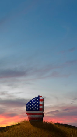 Tombstone with an American flag on the cemetery. Memorial day conceptの写真素材