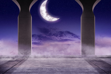 View of the crescent moon on the nightの写真素材
