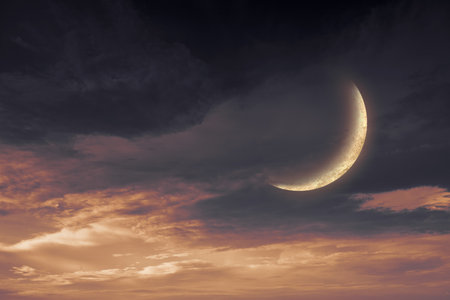 The crescent moon on the nightの写真素材