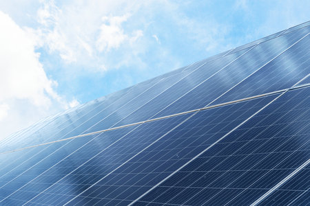 Solar cell panels with a sky background. Alternative electricity source