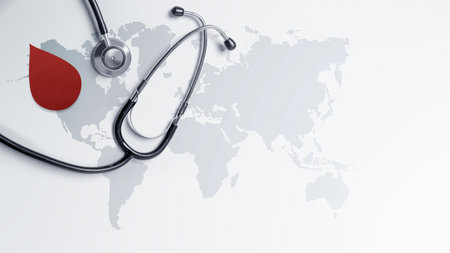 Red blood drop and stethoscope. World blood donor day concept