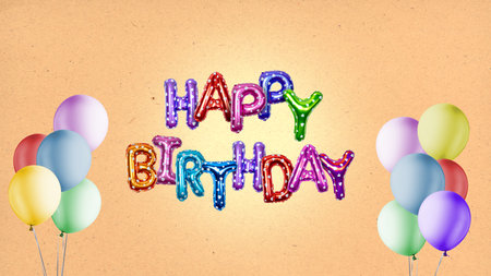 Colored birthday balloons with happy birthday greetings on bright backgrounds. Happy birthday bannerの写真素材