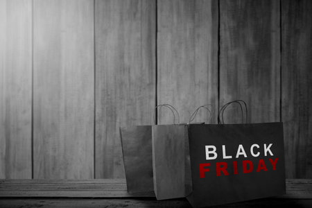 Shopping bags with Black Friday text. Black Friday conceptの写真素材