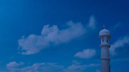 Mosque minaret with the night scene backgroundの写真素材