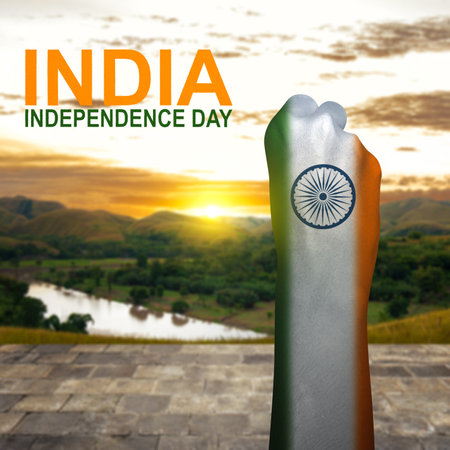 Human hand with Indian flag color. India Independence Day conceptの写真素材