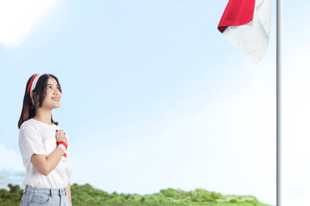 Indonesian girl celebrate Indonesian independence day on 17 August. Indonesian independence dayの写真素材