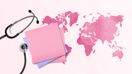 Stethoscope and empty paper. Breast cancer awareness concept