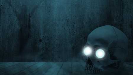 Human skull head in a dark background. Scary skull Halloween conceptの写真素材