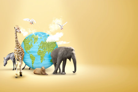 Wildlife animal and earth. World Animal Day conceptの写真素材