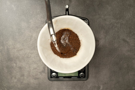 Serves coffee with a V60 dripper coffee maker on the tableの写真素材