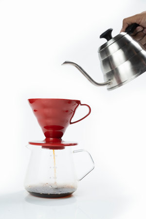 Serves coffee with a V60 dripper coffee maker on a white backgroundの写真素材