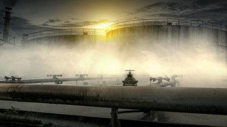 Haunted factory building in the afternoon. Scary Halloween background concept
