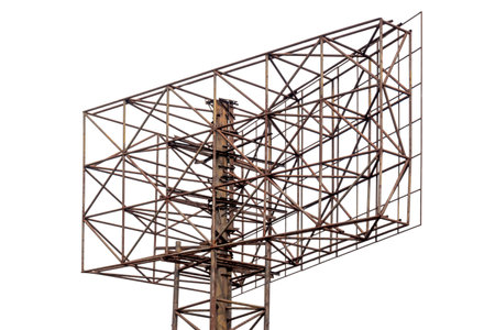Billboard pole structure isolated over white backgroundの写真素材