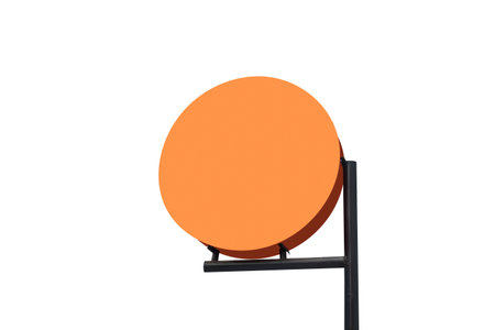 Empty round signboard for copy space isolated over white backgroundの写真素材