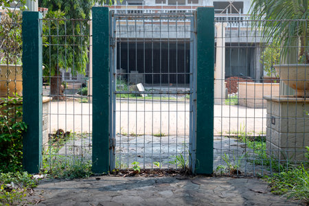 Closeup view of the iron fence on the park