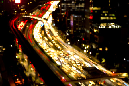 Blurred light of highway traffic in Jakarta. Jakarta, Indonesia