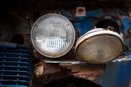 Closeup view of the broken car because of the crash accidentの写真素材