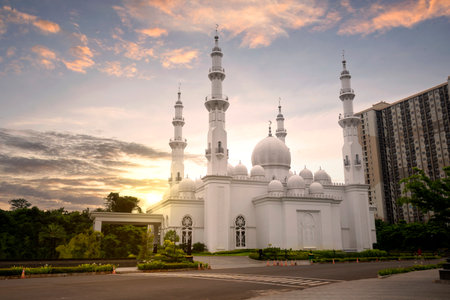 Mosque with the sunset scene background