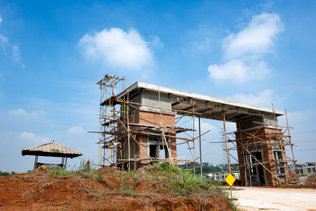 Construction of residential house at the building site