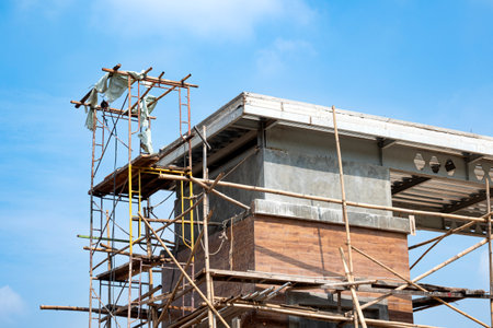 Construction of residential house at the building site