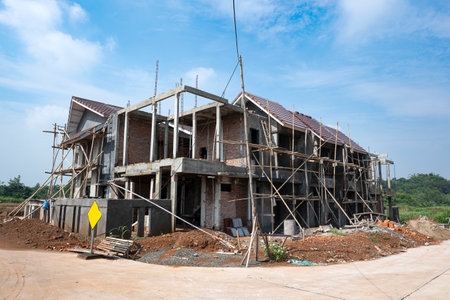 Construction of residential house at the building site