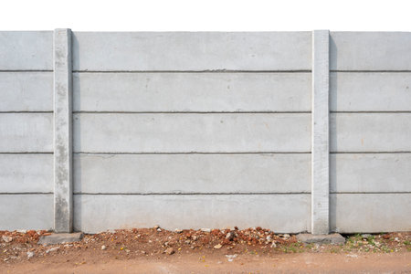 Concrete wall block isolated over white backgroundの写真素材