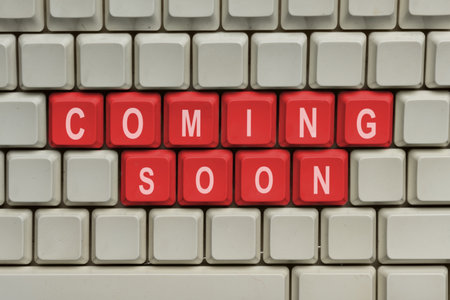 Keyboard button with 'coming soon' text. New conceptの写真素材