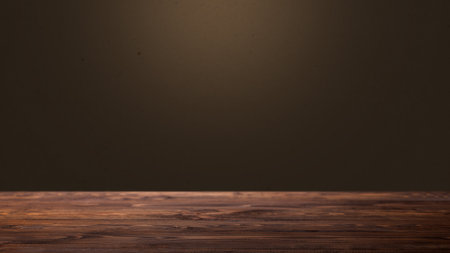 An empty wooden table with brown wall background. Mock up for presentation, branding products and advertising. Business financial problems background.の写真素材
