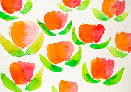 Abstract watercolor flower painting on the paperの写真素材