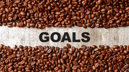 Goals text with coffee beans background. Planning and target conceptの写真素材