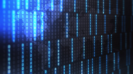 Image of flying binary codes as background, big data. Artficial intelligent concept for global technology exchange.の写真素材