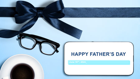Black ribbon and eyeglasses with a Happy Father's Day message. Fathers day concept