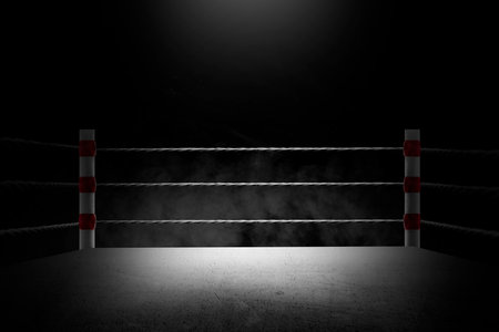 Black rope on the boxing ring in the stadium arenaの写真素材