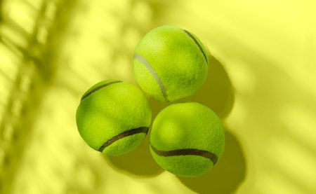 Closeup view of tennis balls on a colored background